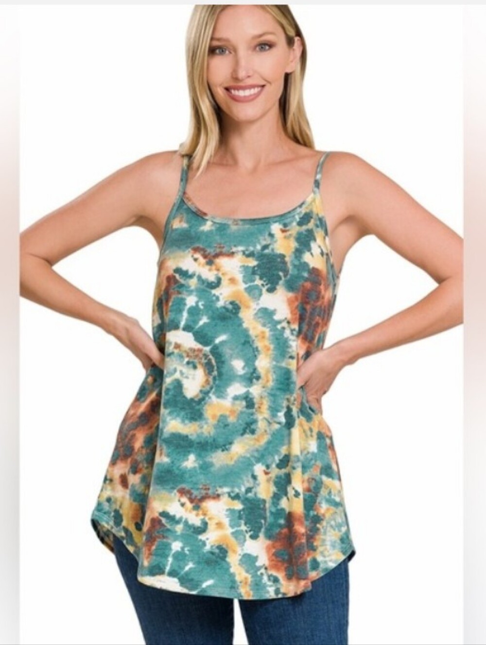 A Girl Thing Tie-Dye Scoop Neck Size Large Tank Flowy Top - Teal Multi
